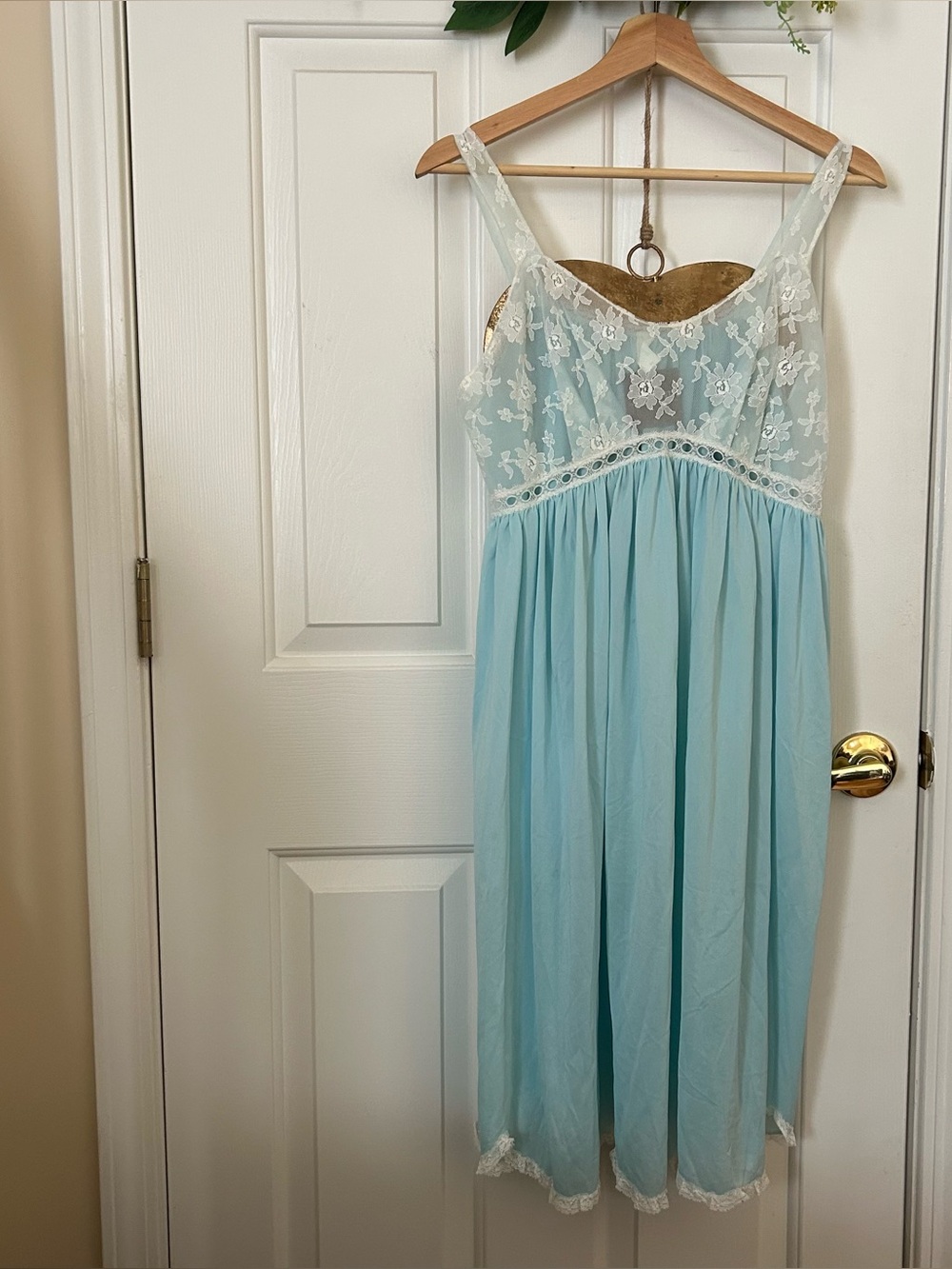 Leonora inc. Chiffon Chemise with White Lace Bodice